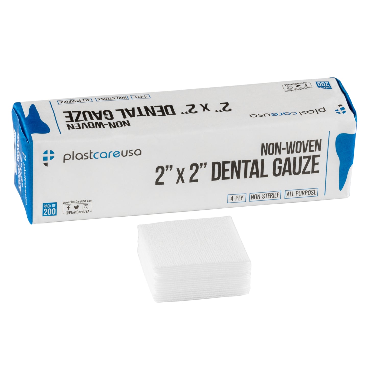 2in x 2in 4-Ply Non Woven, Non-Sterile Dental Gauze (200 count sleeve)