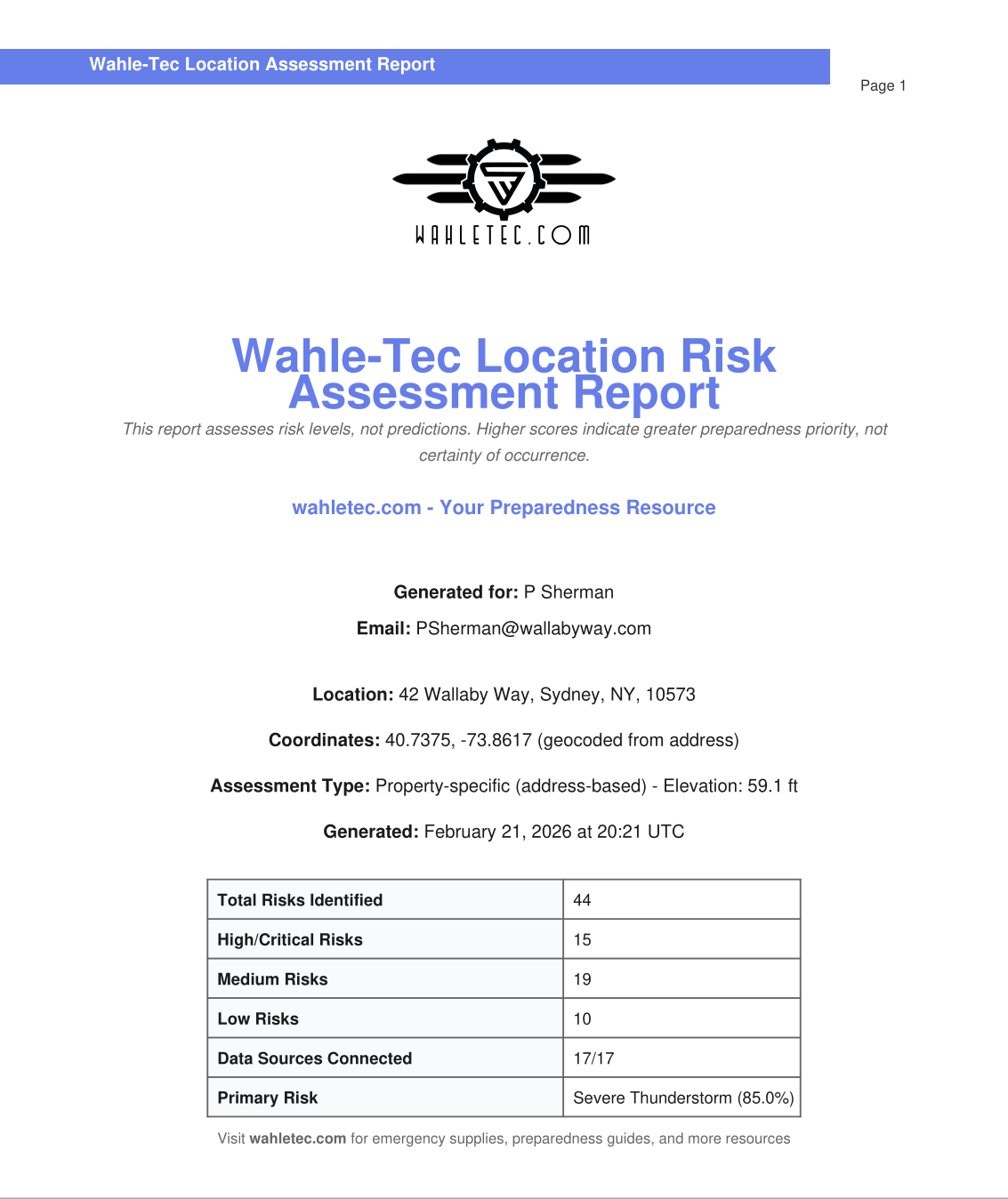 Wahle-Tec Location Risk Report: 40+ Point Hazard Analysis